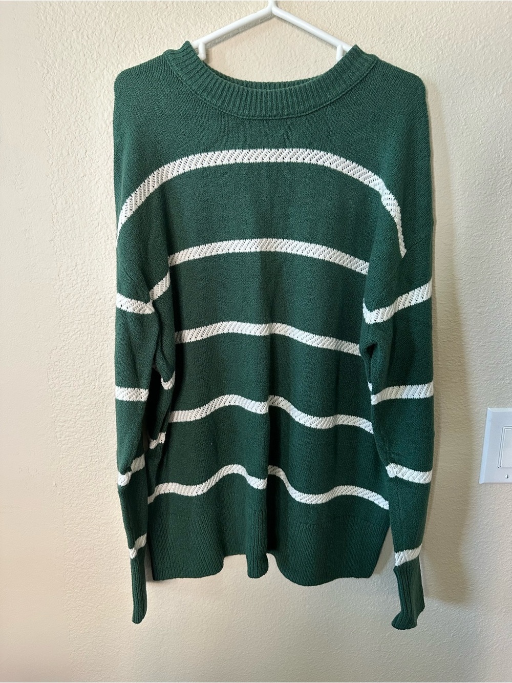 Aerie women's Dark Green & White Striped Crewneck Sweater  XS oversized/ NWOT
